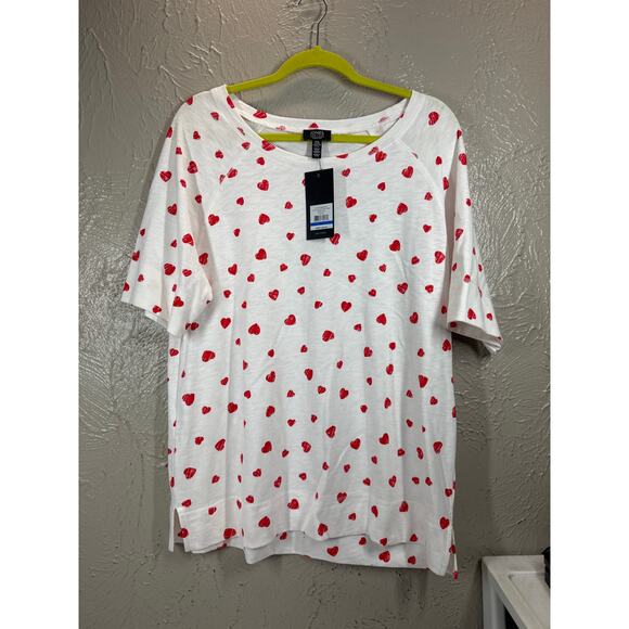 Jones New York Hearts in Poppy Red Shirt Raglan Round Neck Womens Size XL NWT - Picture 1 of 6